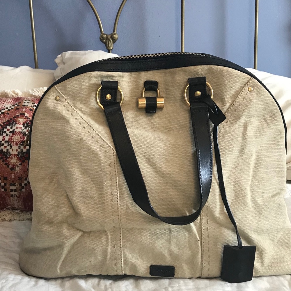 Authentic YSL Canvas w/ black leather trim Muse